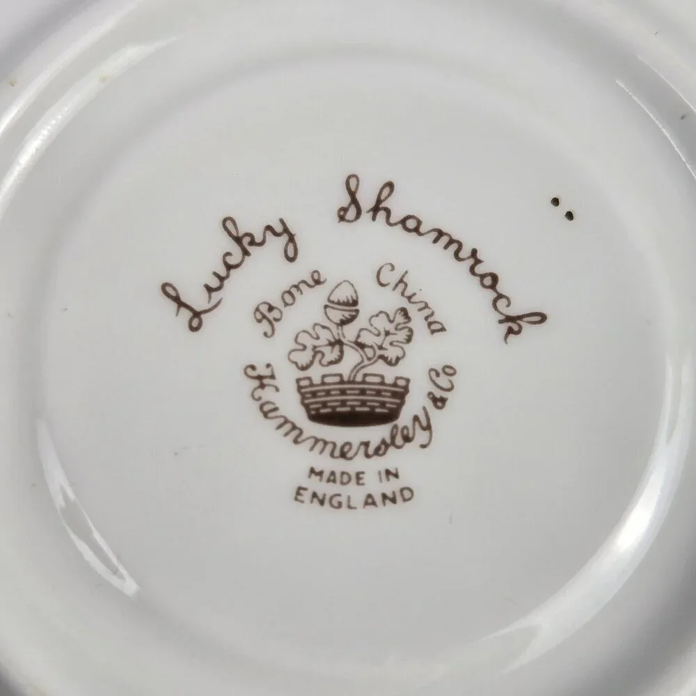 Hammersley & Co Lucky Shamrock Tea Cup & Saucer Bone China Gold Trim Vintage